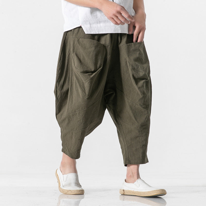 Linen Whisper | Wide Leg Harem Pants in Cotton-Linen Blend with Cuffed Hem