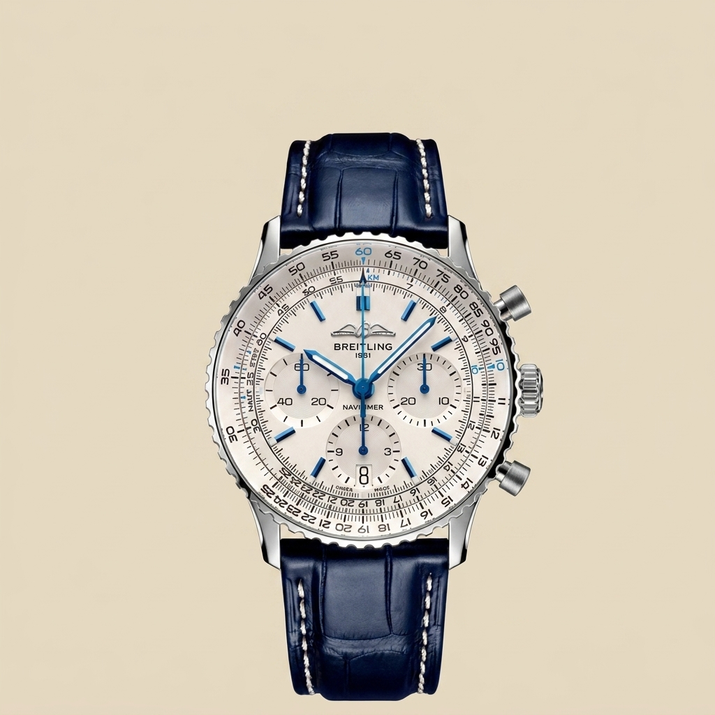 Stainless steel round quartz chronograph calendar watch front view showing variant details