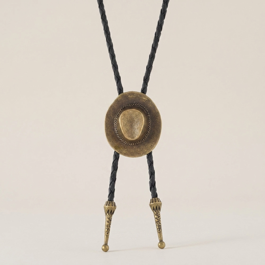Vintage braided leather geometric alloy ring pendant necklace front view with black leather and antique bronze finish