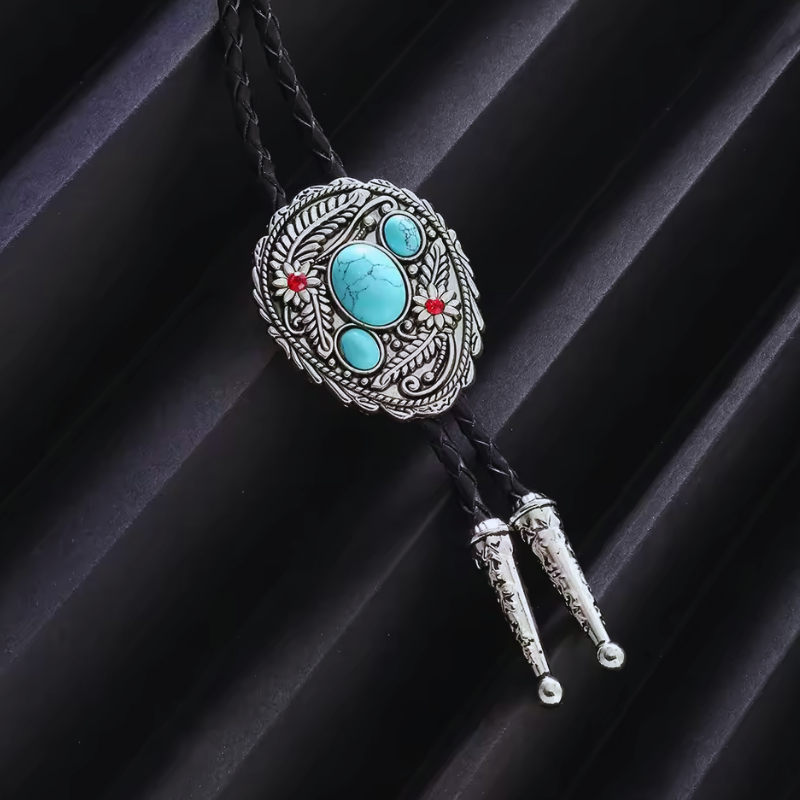 Western Cowboy Zinc Alloy Bolo Tie With Natural Stone Pattern