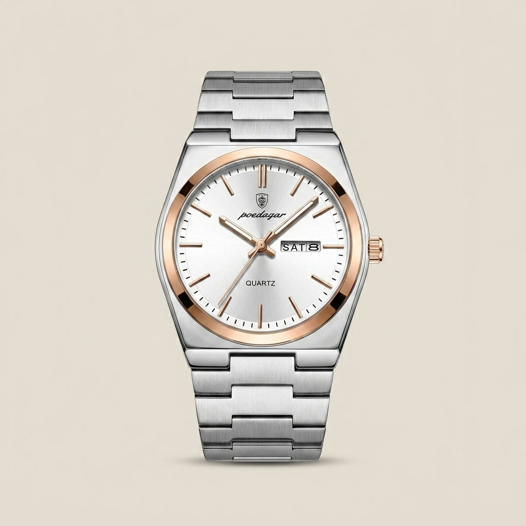 Alloy Round Luminous Screw-Down Crown Quartz Analog Wrist Watch