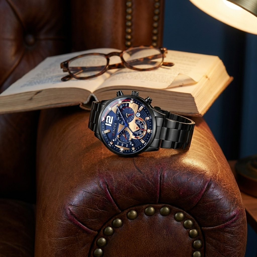 Lifestyle scene — Rose Gold Alloy Round Luminous Hands Calendar Quartz Wristwatch