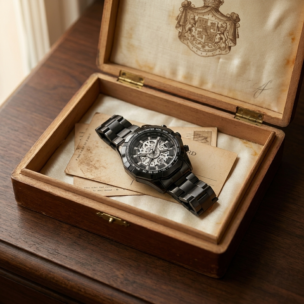 Lifestyle scene — Alloy Round Skeleton Quartz Calendar Chronograph Wrist Watch