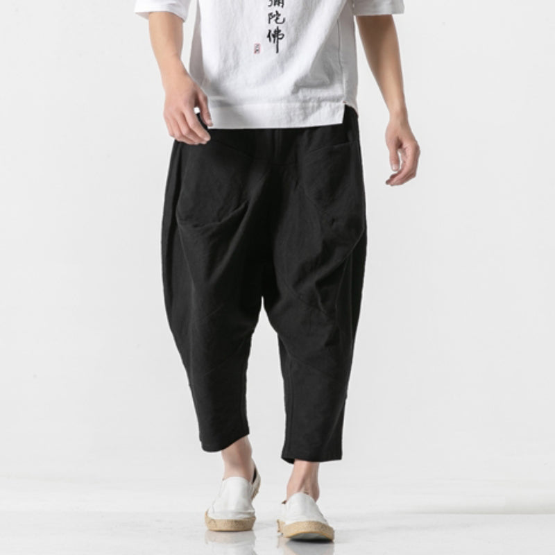 Linen Whisper | Wide Leg Harem Pants in Cotton-Linen Blend with Cuffed Hem