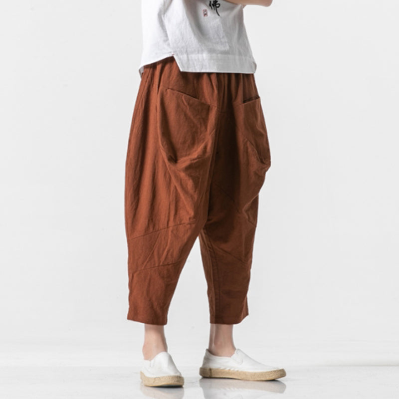 Linen Whisper | Wide Leg Harem Pants in Cotton-Linen Blend with Cuffed Hem