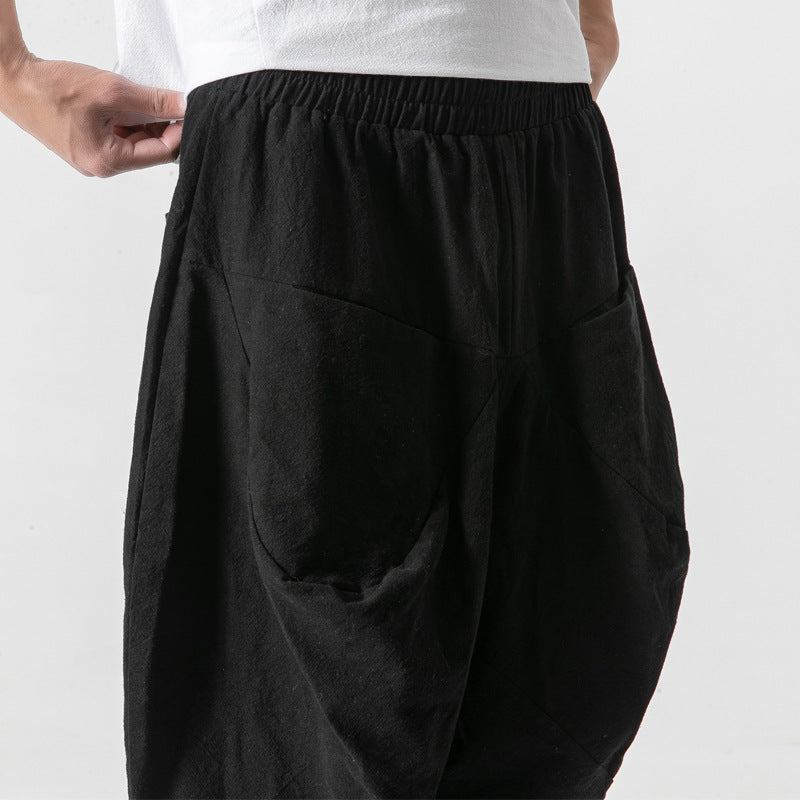 Linen Whisper | Wide Leg Harem Pants in Cotton-Linen Blend with Cuffed Hem