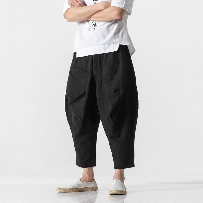 Linen Whisper | Wide Leg Harem Pants in Cotton-Linen Blend with Cuffed Hem