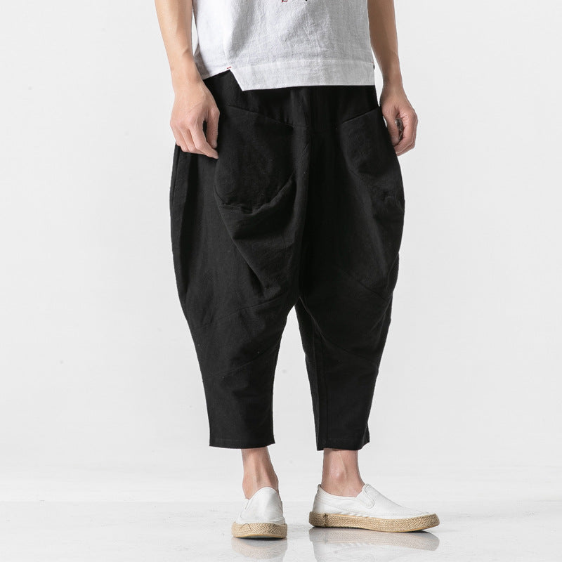Linen Whisper | Wide Leg Harem Pants in Cotton-Linen Blend with Cuffed Hem