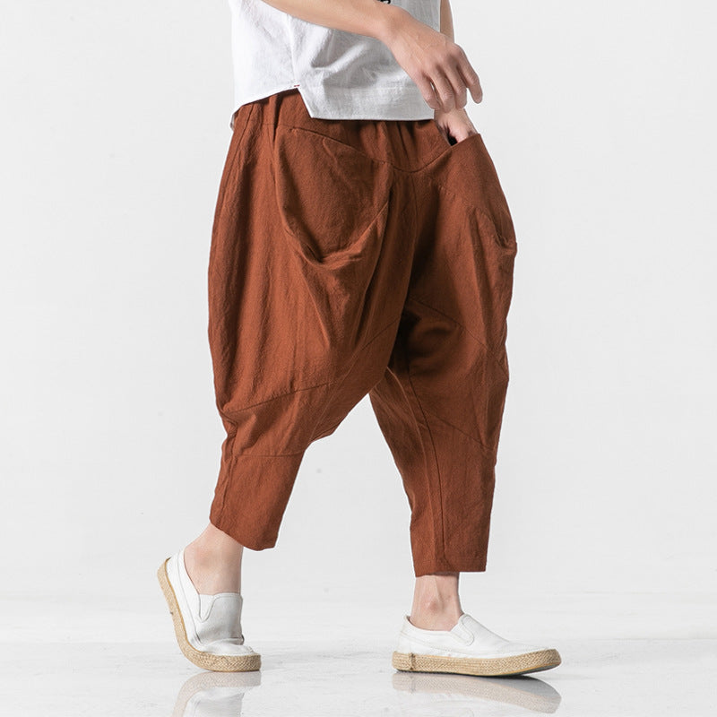 Linen Whisper | Wide Leg Harem Pants in Cotton-Linen Blend with Cuffed Hem
