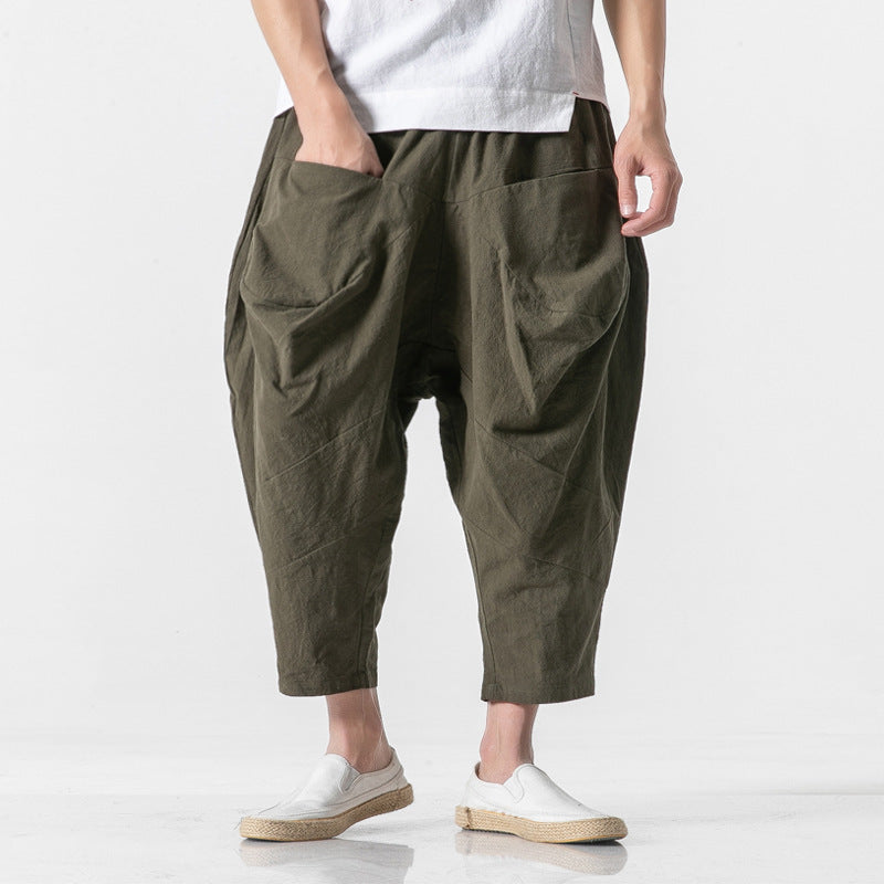 Linen Whisper | Wide Leg Harem Pants in Cotton-Linen Blend with Cuffed Hem