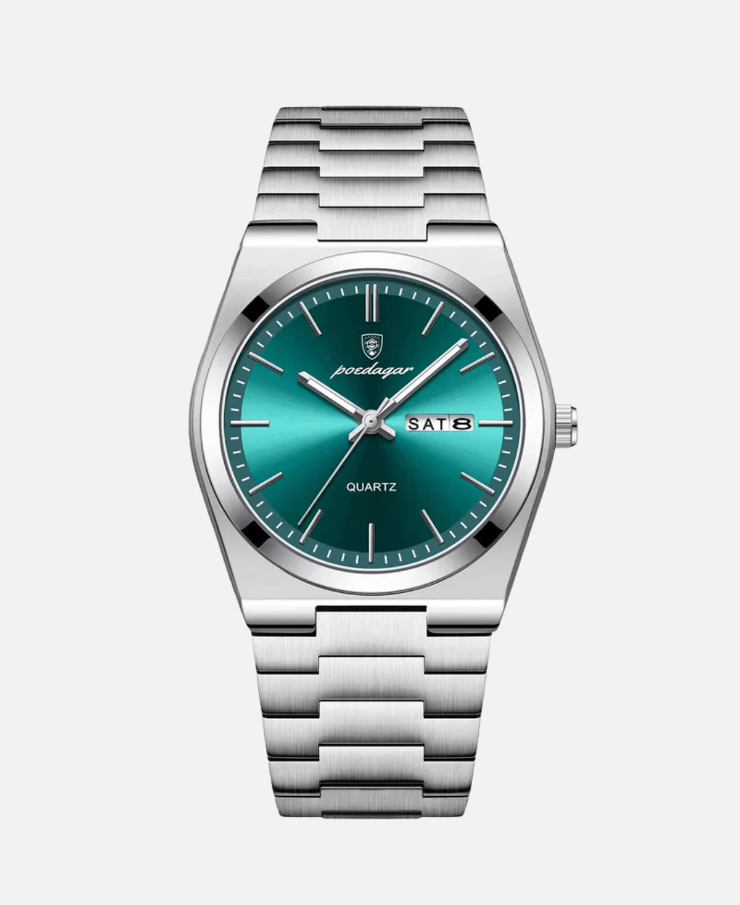 Orion smartwatch stainless steel case silicone strap green dial silver strap