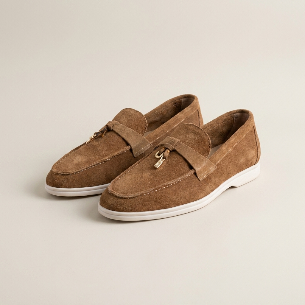 Black matte sheepskin suede loafer shown in lifestyle room view for casual wear with low heel and round toe
