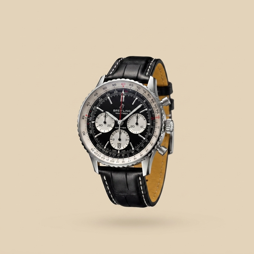 Stainless steel round quartz chronograph calendar watch front view showing variant details