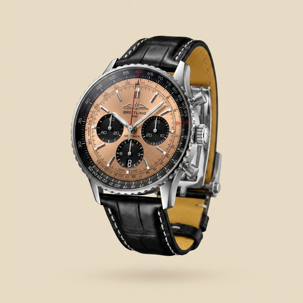 Stainless steel round quartz chronograph calendar watch front view showing variant details