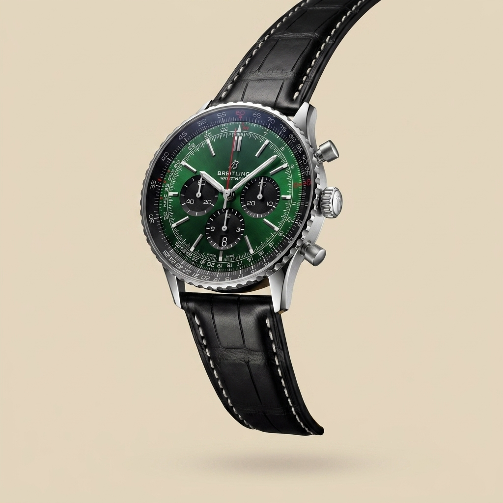 Stainless steel round quartz chronograph calendar watch front view showing variant details
