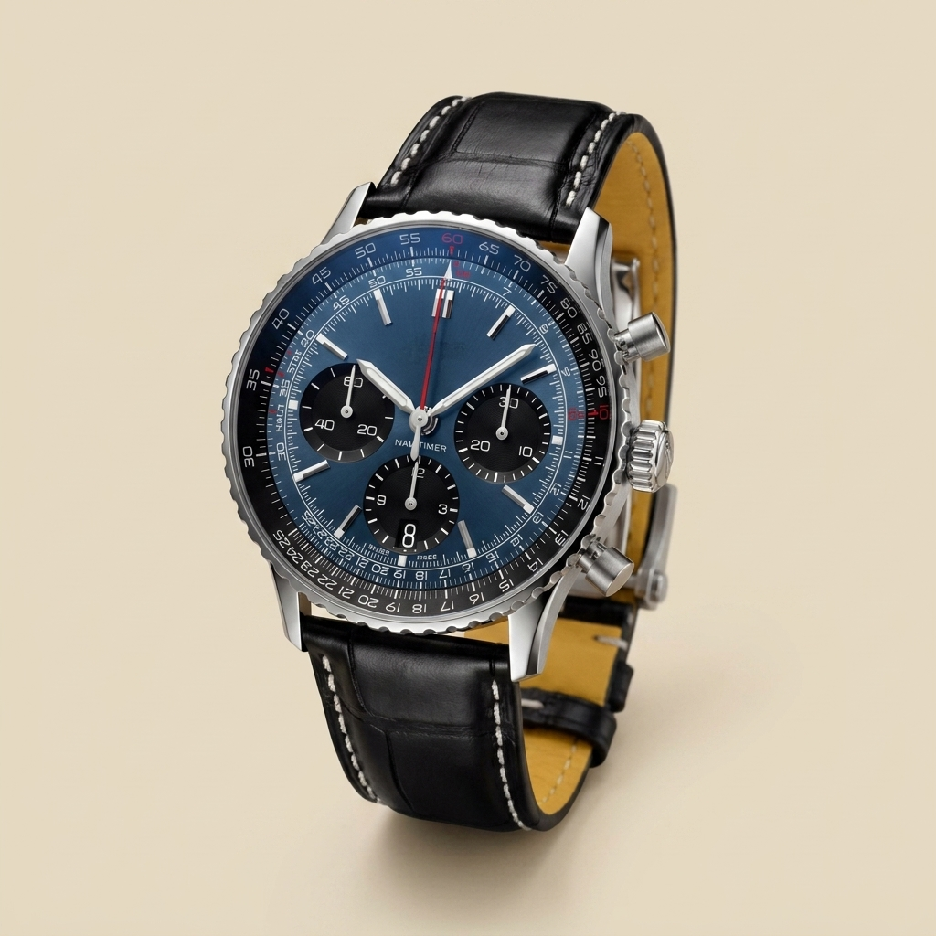 Stainless steel round quartz chronograph calendar watch front view showing variant details
