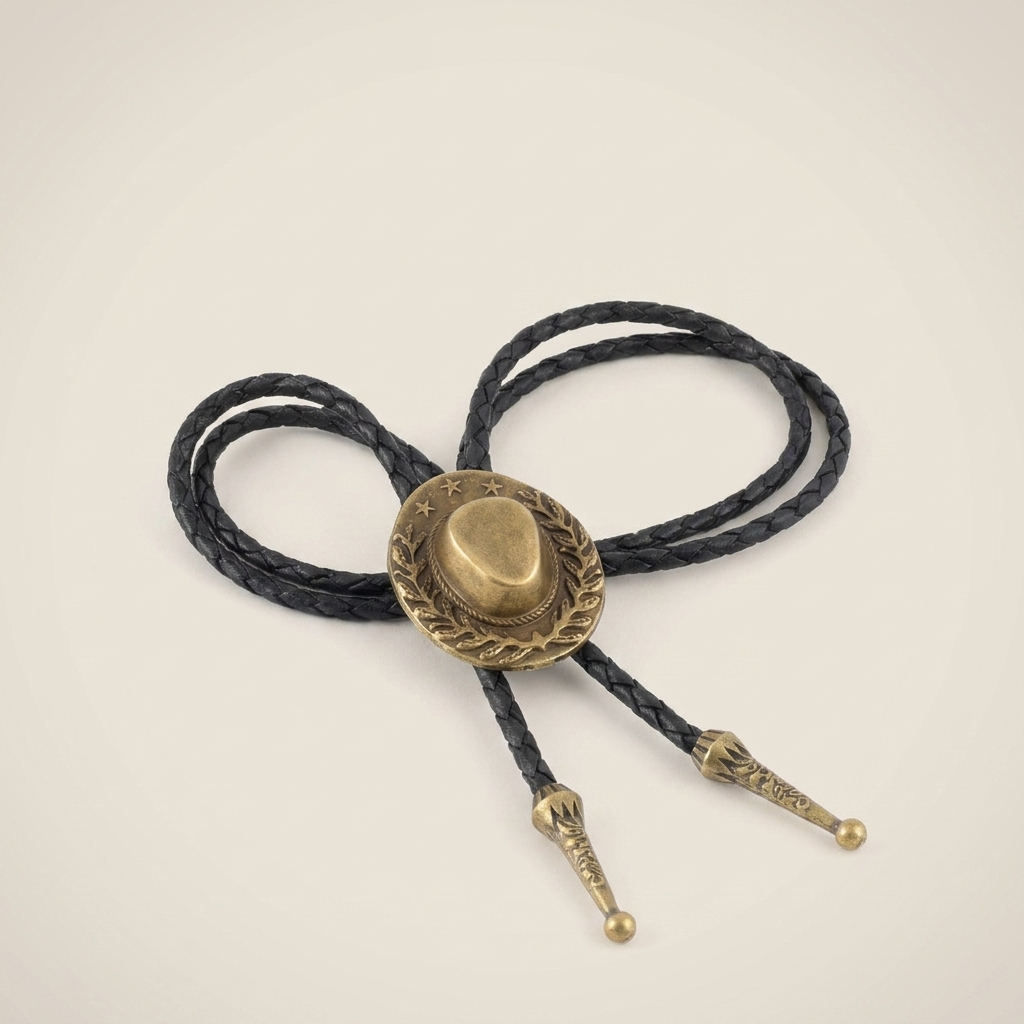 Front view of vintage braided leather geometric alloy ring pendant necklace with dark brown leather and antique bronze finish