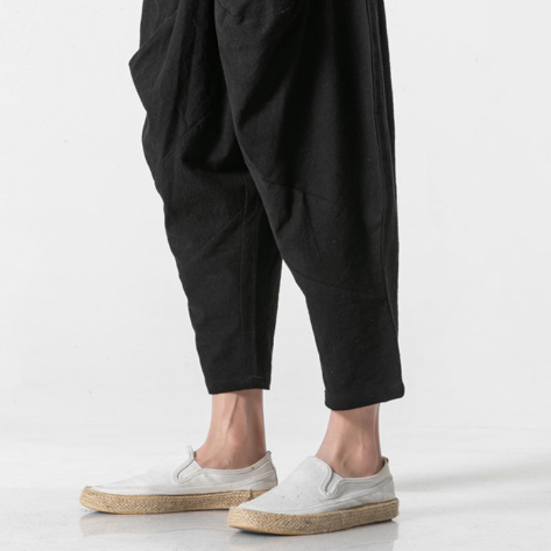 Linen Whisper | Wide Leg Harem Pants in Cotton-Linen Blend with Cuffed Hem