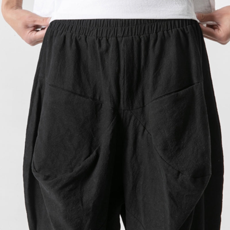 Linen Whisper | Wide Leg Harem Pants in Cotton-Linen Blend with Cuffed Hem