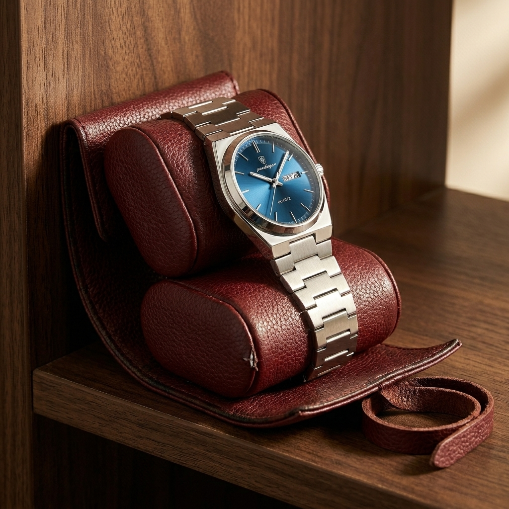 Lifestyle scene — Alloy Round Luminous Screw-Down Crown Quartz Analog Wrist Watch